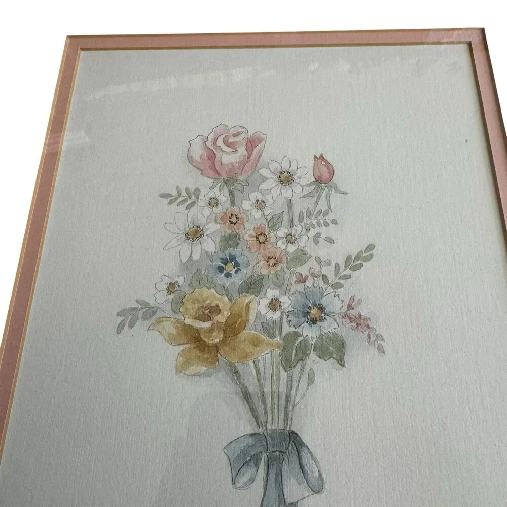 Signed Mary Bertrand Spring flower Daisy Rose bouquet watercolor print 1189/2900